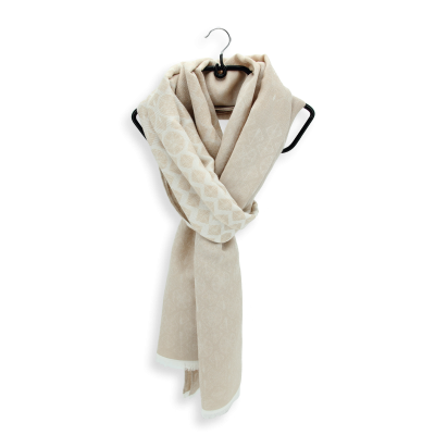BEIGE COTTON LINEN BLEND STOLE - LOGO
