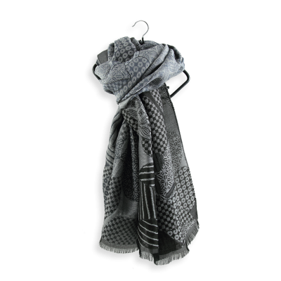 BLACK and GRAY COLORED, MERINO WOOL SILK and COTON BLEND STOLE - AMOUR