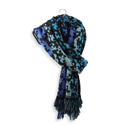 BLUE BLACK, MERINO WOOL and RAYON BLEND SCARF - RUNNING
