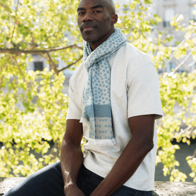 BLUE LINEN COTTON SCARF - GRAIN DE CAFE