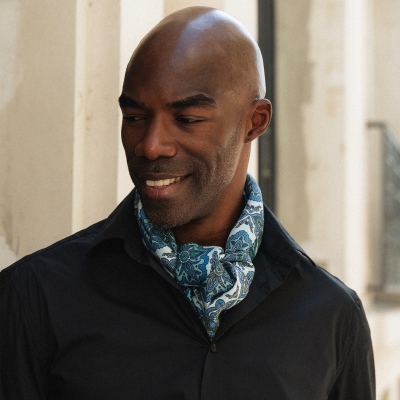 BLUE ORGANIC SILK PRINTED SCARF - ELEGANCE