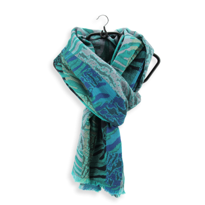 BLUE TURQUOISE COLORED COTTON AND RAYON BLEND SCARF - CYBELE