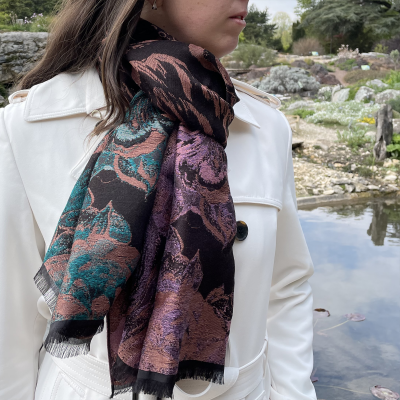 BROWN, WOOL BLEND STOLE - BOTANIC