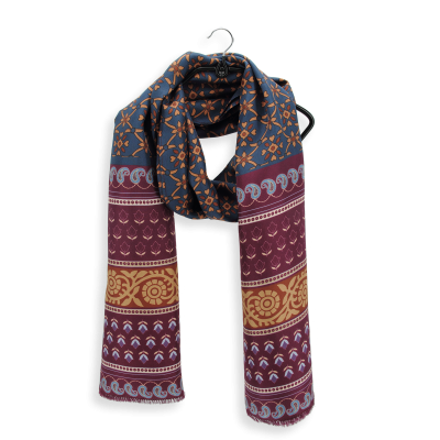 BURGUNDY ORGANIC SILK PRINTED SCARF - CHIC