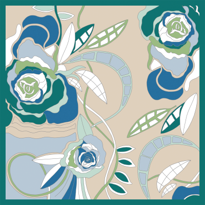 CARRE IMPRIME SOIE BIO VERT - CLOUDY