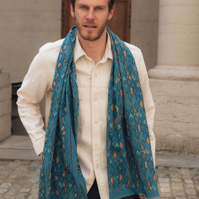 CHECHE IMPRIMEE COTON TURQUOISE - LOSANGE