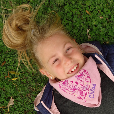 CHILDREN'S EMBROIDERED ORGANIC COTTON PINK COLORED SCARF - ROMANTIC HEART