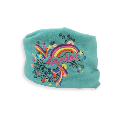 CHILDREN'S EMBROIDERED ORGANIC COTTON TURQUOISE COLORED SCARF - RAINBOW