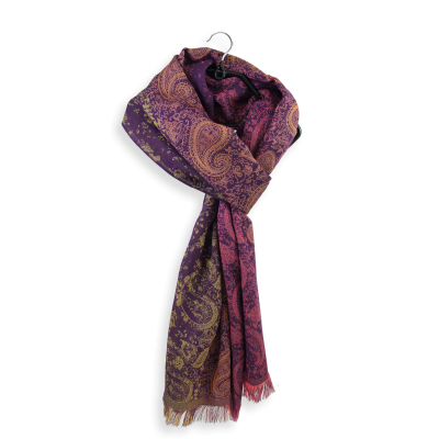 COTTON and SILK BLEND RED PURPLE and GOLD SCARF - MUMBAY