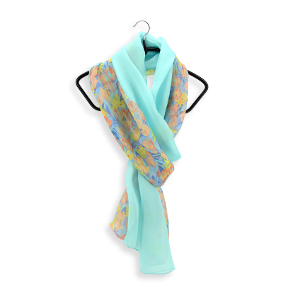 DUO de SOIE MOTIF CHANTFLEURI BLEU et UNI AQUA
