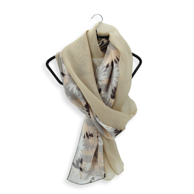 DUO de SOIE MOTIF FLEUR C GRIS  et UNI BEIGE