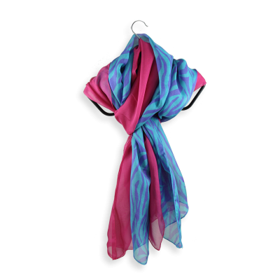 DUO de SOIE MOTIF RAYURE ZEBRE VIOLET ROSE