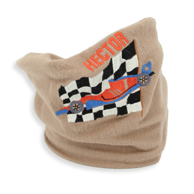 ECHARPE ENFANT BRODEE COTON BIO BEIGE - VOITURE DE COURSE