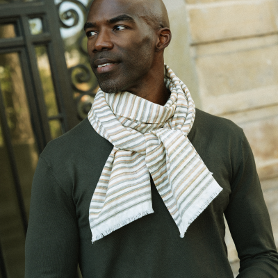 ECHARPE LAINE HOMME ECRU - RAYE