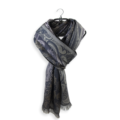 ECHARPE LAINE MERINOS SOIE MARINE BRUN - MELODIE