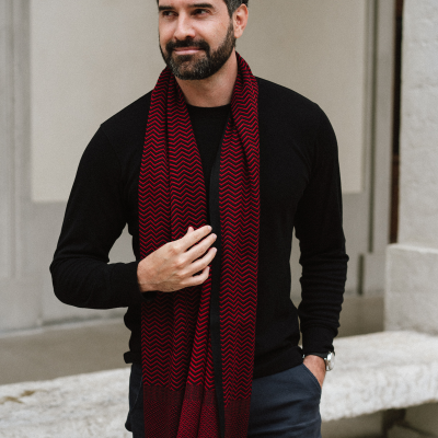 ECHARPE LAINE MERINOS SOIE ROUGE NOIR - SPORTY