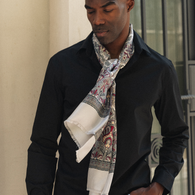 ECHARPE SOIE BIO IMPRIMEE GRISE - ELEGANCE