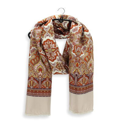 ECHARPE SOIE BIO IMPRIMEE MARRON - ELEGANCE