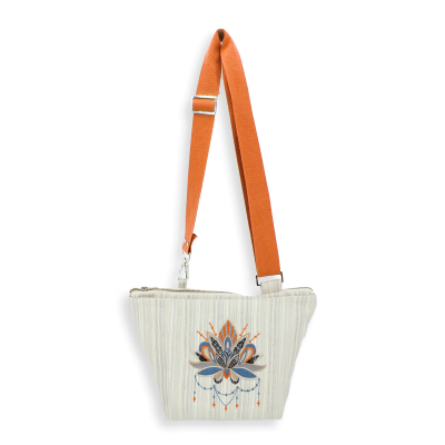 EMBROIDERED SHOULDER BAG - LOTUS SILVER