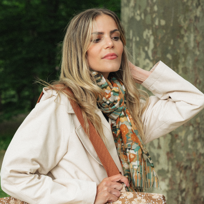 FOULARD COTON SOIE OCRE - PAYSAGE