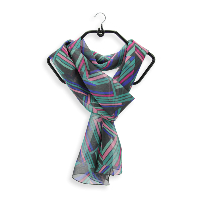 FOULARD SOIE IMPRIMEE ANTHRACITE - CUBISME