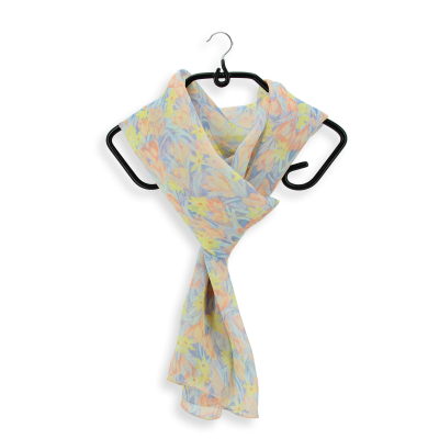 FOULARD SOIE IMPRIMEE BLEU et JAUNE - MOTIF CHANTFLEURI
