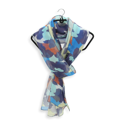 FOULARD SOIE IMPRIMEE BLEU - FLORAL