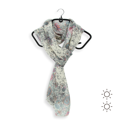 FOULARD SOIE IMPRIMEE ECRU ROSE - MOTIF PALMES
