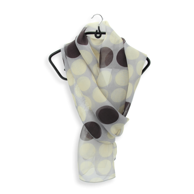 FOULARD SOIE IMPRIMEE GRIS - MOTIF POIS ROND