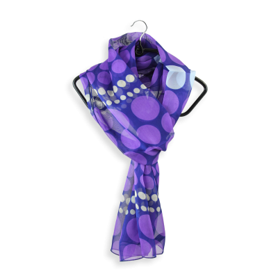 FOULARD SOIE IMPRIMEE MARINE VIOLET - MOTIF POIS ROND