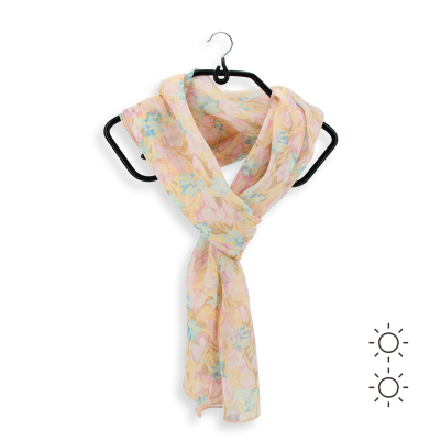 FOULARD SOIE IMPRIMEE ROSE et POUDRE - MOTIF CHANTFLEURI