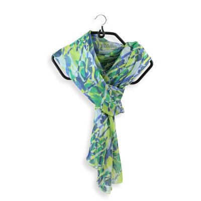 FOULARD SOIE IMPRIMEE VERT - FLEUR SAUVAGE