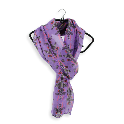 FOULARD SOIE IMPRIMEE VIOLET - MOTIF TOTEM