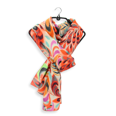 GRAND FOULARD SOIE IMPRIMEE ROUGE - PLUME