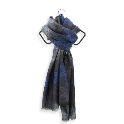 GRAY and BLUE, WOOL and SILK BLEND STOLE - BOUDOIR OMBRE
