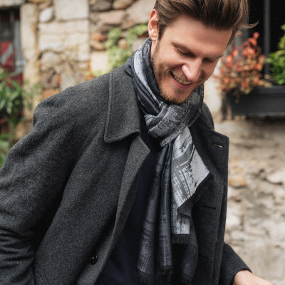 GREY, MERINO WOOL and RAYON BLEND SCARF - TOLE FROISSEE