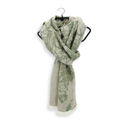 KHAKI GREEN WOOL CASHMERE SCARF - OISEAUX DU PARADIS