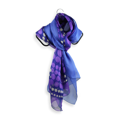 MATCHING SILK SCARVES IN A POLKA DOT MOTIF AND MONOCHROME BLUE