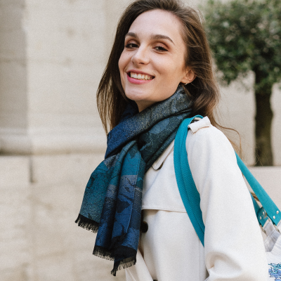MERINO WOOL RAYON COTTON and SILK BLEND SCARF in TURQUOISE BLUE - VIENNE
