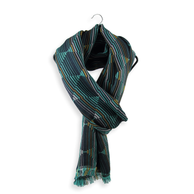 NAVY and  TURQUOISE GREEN, COTTON and SILK BLEND SCARF - CHICAGO