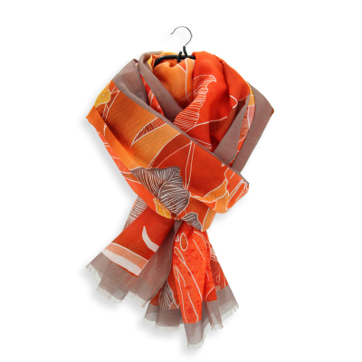 ORANGE COTTON SILK BLEND STOLE - TROPICAL JUNGLE