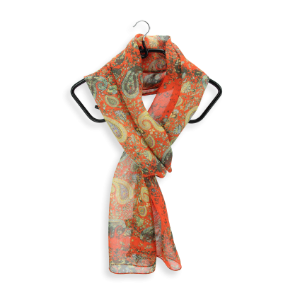 PALMES MOTIF - ORANGE PRINTED SILK SCARF
