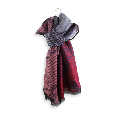 PURPLE RED COLORED, MERINO WOOL SILK and COTON BLEND STOLE - AMOUR