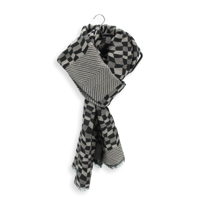 RACING - BLACK and BEIGE MERINO WOOL and RAYON BLEND SCARF