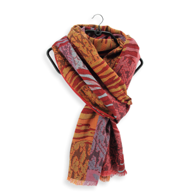 RED AND ORANGE COLORED COTTON AND RAYON BLEND SCARF - CYBELE