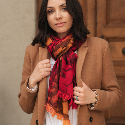 RED and ORANGE, MERINO WOOL and RAYON BLEND STOLE - ROSAE