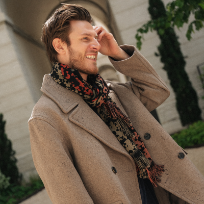 RUST and BROWN, MERINO WOOL and RAYON BLEND SCARF - RUNNING