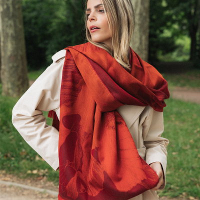 RUST and RED, SILK and CASHMERE BLEND SCARF - SERENADE