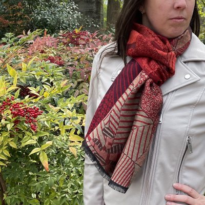 RUST RED COLORED, MERINO WOOL SILK and COTON BLEND STOLE - AMOUR