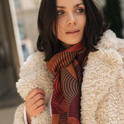 RUSTY and ORANGE, WOOL, COTTON and SILK BLEND SCARF - SPIRE